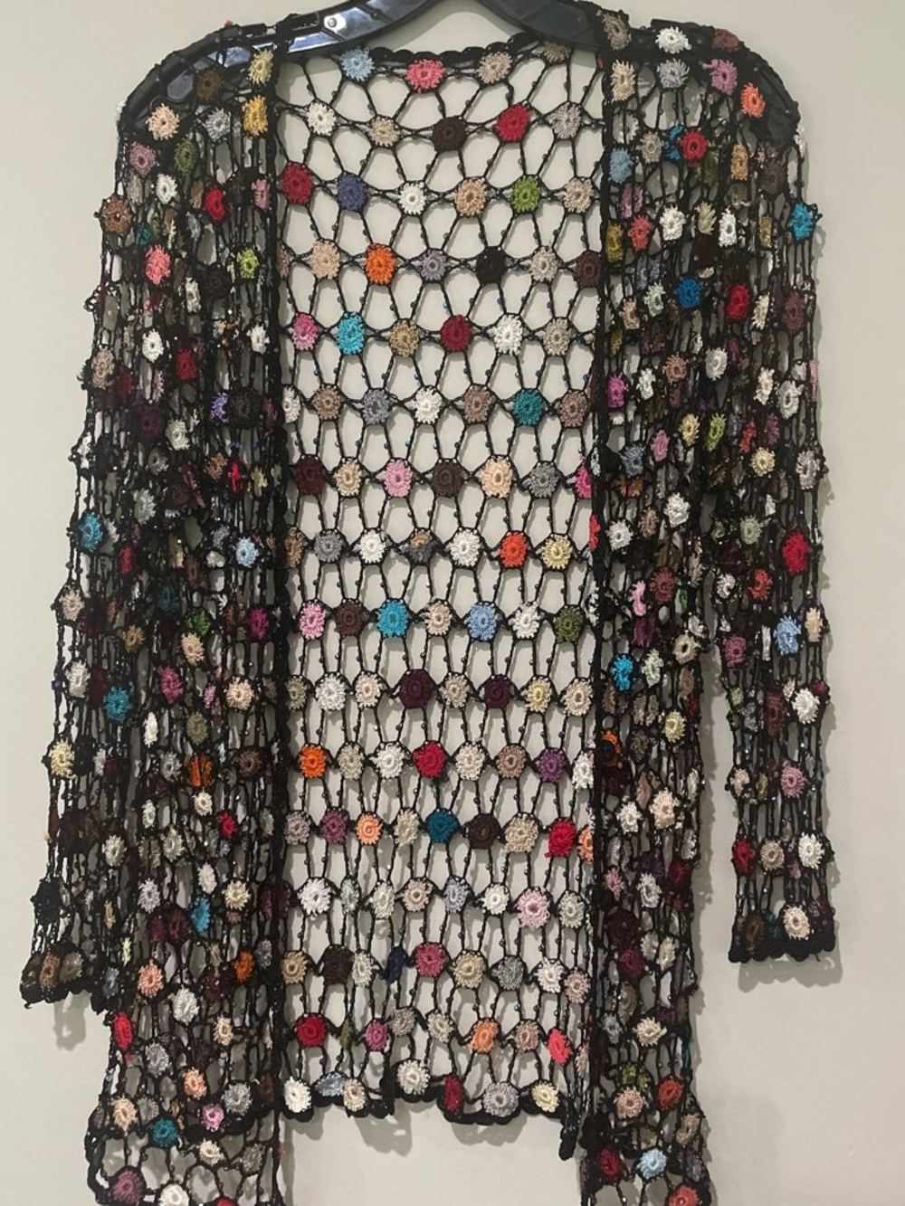 Crochet Open Cardigan with Multicolor Floral Motifs